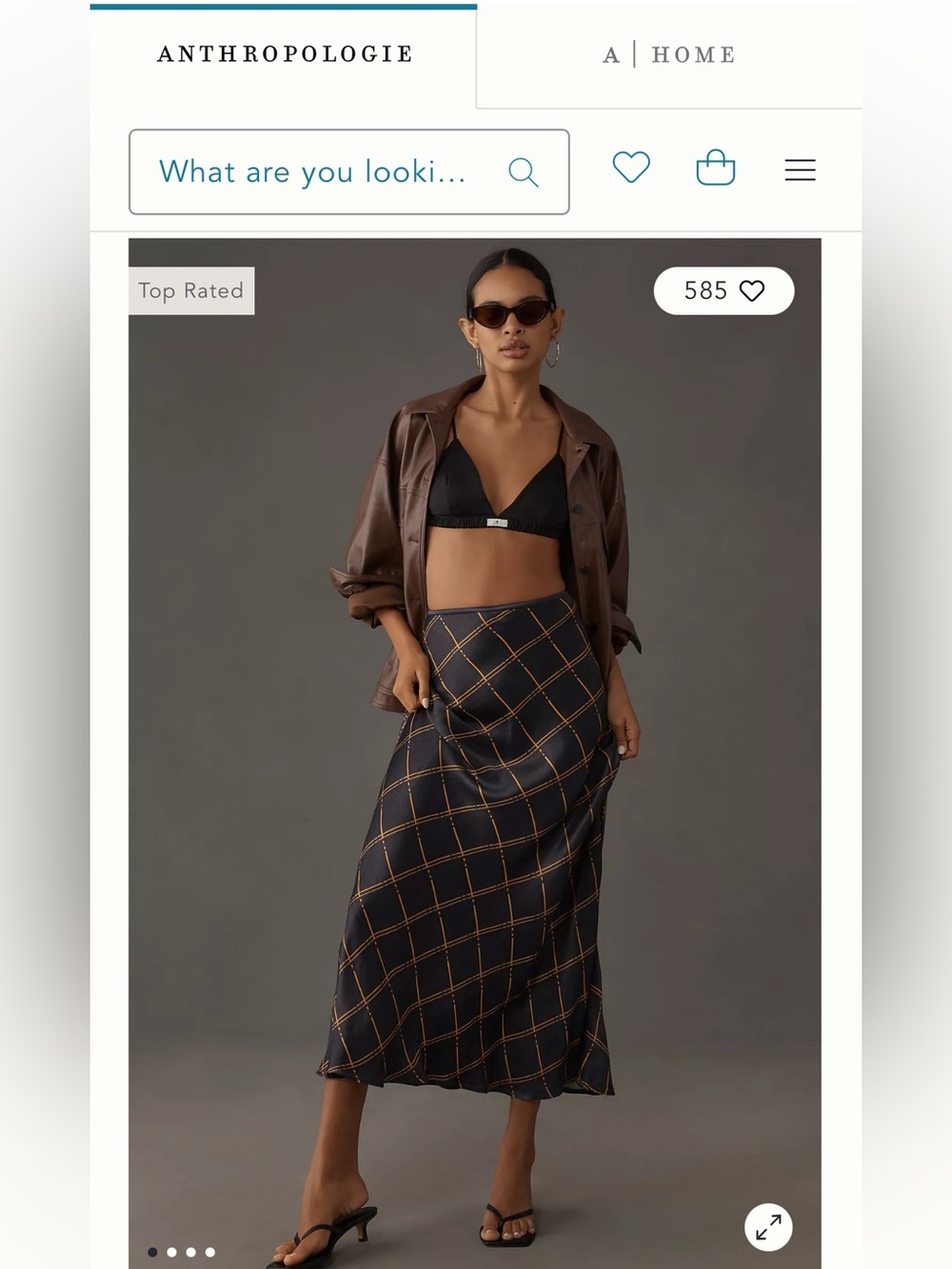 Anthropologie Conditions Apply Black Midi Skirt with Orange Windowpane Plaid - Picture 3 of 5